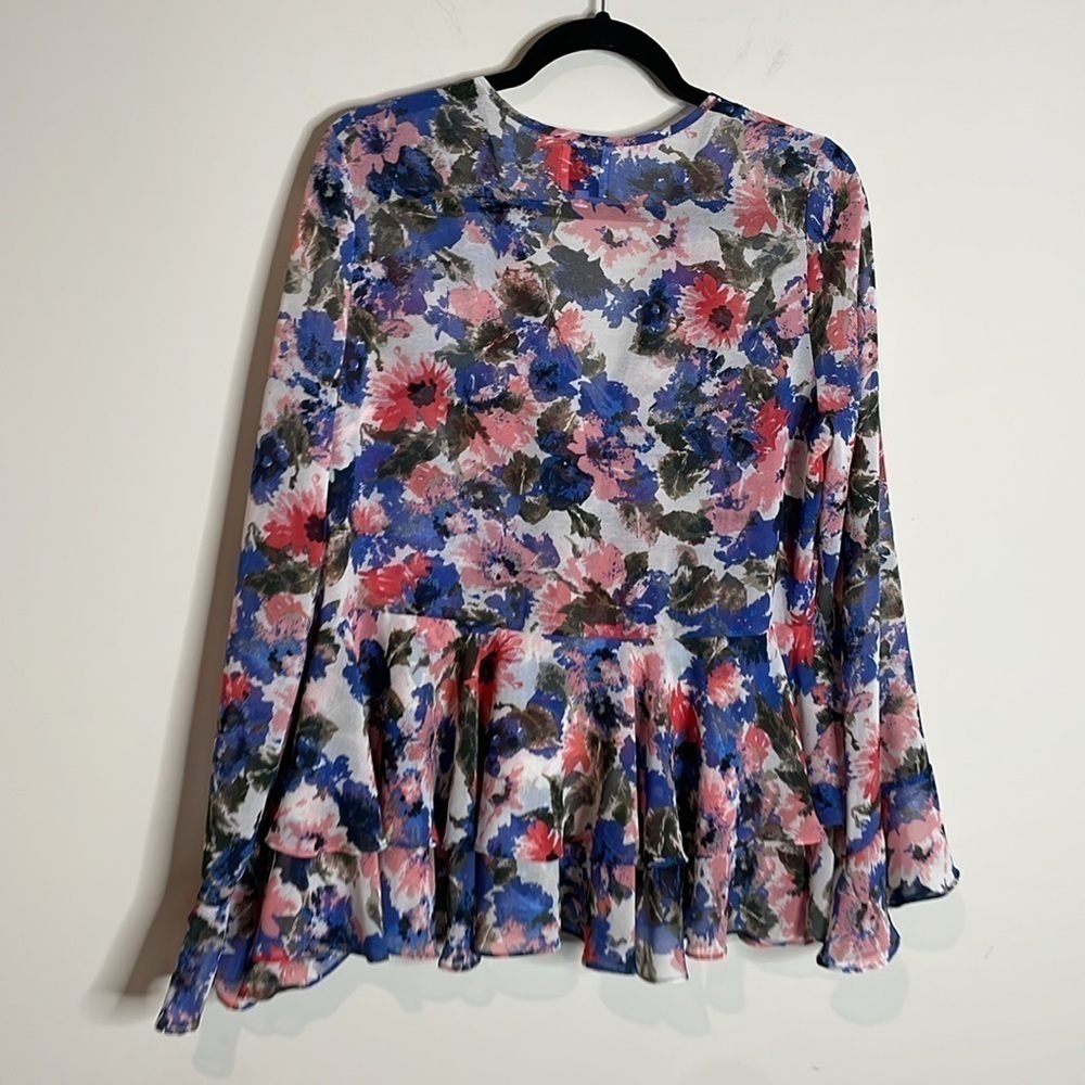 MISA | Damaris Top in Tie-Dye Floral Size Small Sheer Bell Cuff Sleeves Size S - Picture 7 of 8